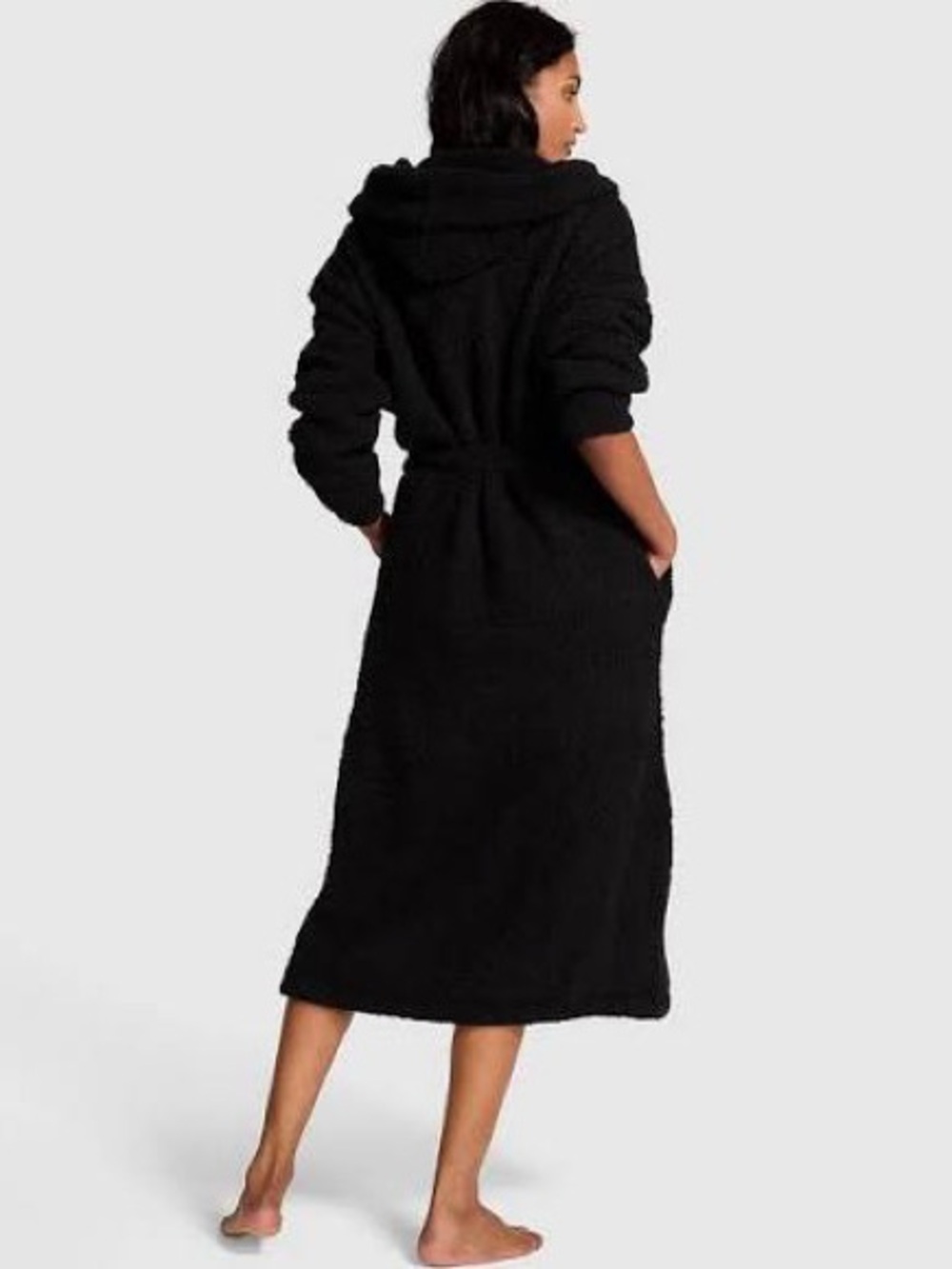 Victoria's Secret Black Long Hooded Plush Robe - Picture 2 of 6